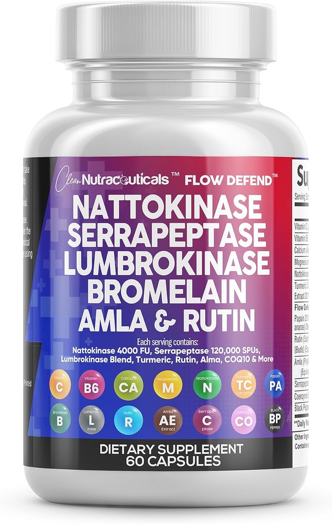 Clean Nutracatic Natokinase 4000 FU Serrapeptase 120000 SPU Lumbrokinase Enzyme tillæg med bromelain Papaya Enzymes Rutin ekstrakt Amla Magnesium Vitamin B6 & VIT C kapsler