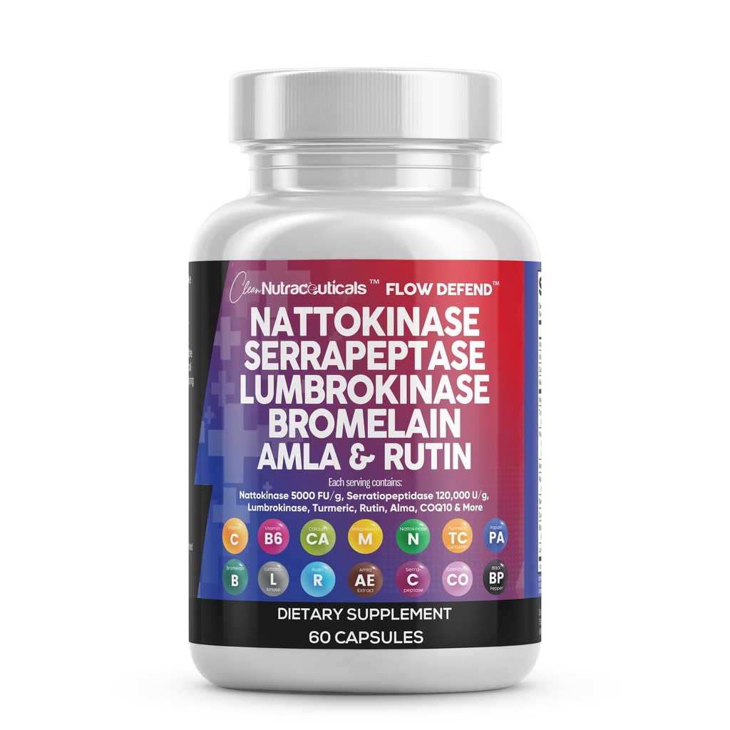 Clean Nutracatic Natokinase 4000 FU Serrapeptase 120000 SPU Lumbrokinase Enzyme tillæg med bromelain Papaya Enzymes Rutin ekstrakt Amla Magnesium Vitamin B6 & VIT C kapsler