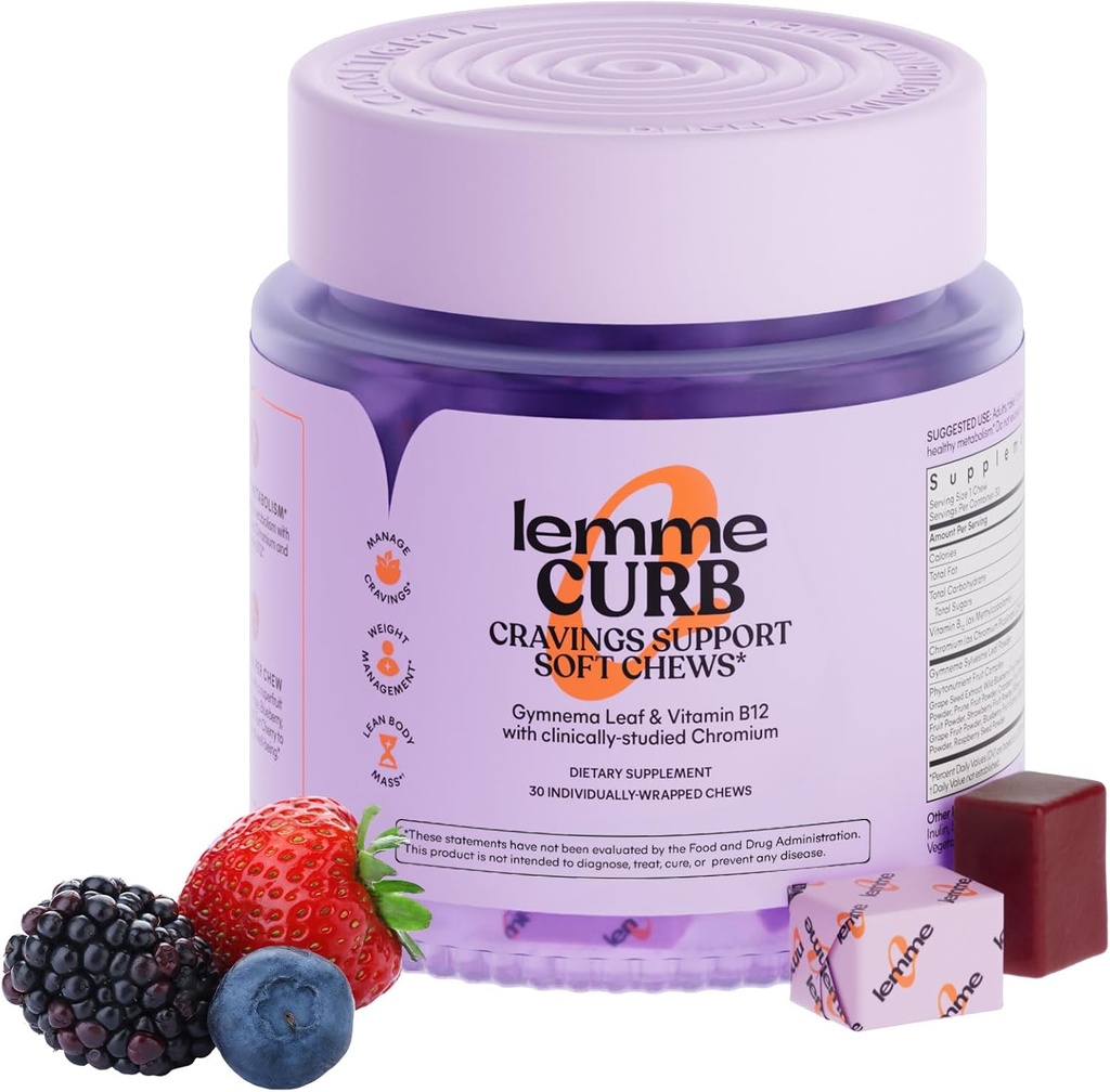 Lemme Curb Cravings Soft Chews - Manage Appetite, Support Metabolism & Lean Body w/Clinically Studied Chromium, Gymnema & B12 for Healthy Weight Management, Mixed Berry, 30 Count (Month Supply)