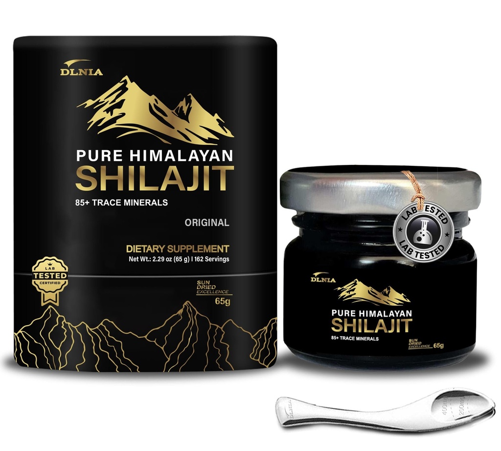 Shilajit Pure Himalayan Organic Shilajit Resin Supplement- Gold + Grad med 85 + Trace Minerals med 75% Fulvic Acid, Samlet energi & immunforsvar, Pure Shilajit til mænd og kvinder, 65g