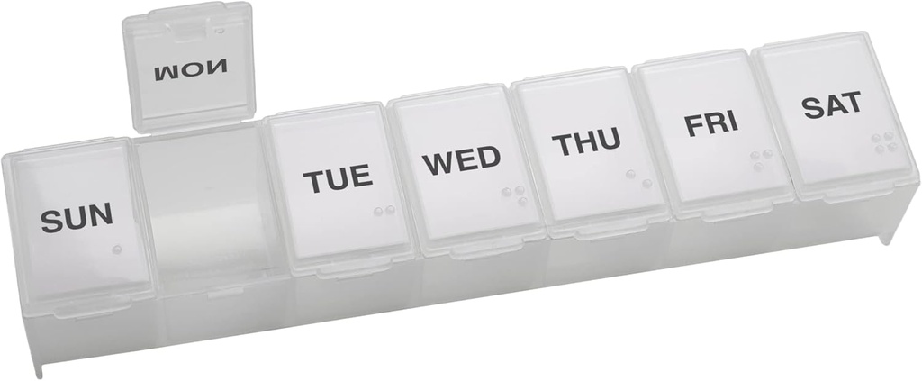 EZY DOSE Weekly (7-dag) Daglig Pill Case, Medicine Planner, Vitamin Organizer, Supplement Container, Praktisk og nem at bruge, Store Compartments, Travel Friendly, Clear, Made in the USA, BPA Free