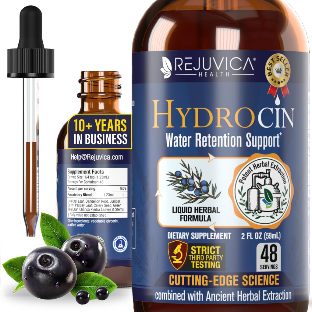 Hydrocin - Avanceret vandretention supplement - Flydende levering til bedre absorption - Mælkebøtte, Uva Ursi, Juniper Berry, Selleri frø, grøn te & mere!