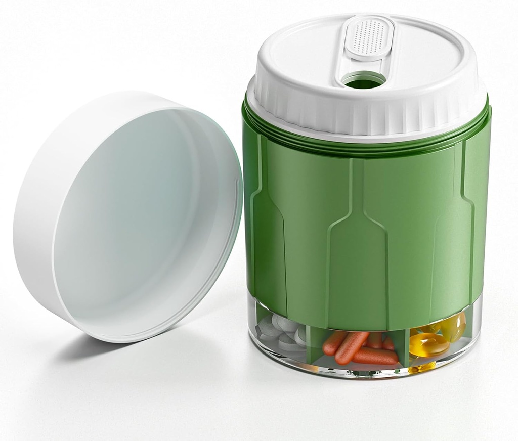 Stor Pill Organizer, Daily Pill Dispenser Flasker med 7 store kompartmenter Buddbo Pill Box, Pill Storage Container til Vitamin, Fish Oil, Medicin supplement, Easy Turn Lid med vedhæftet etiket, Grøn