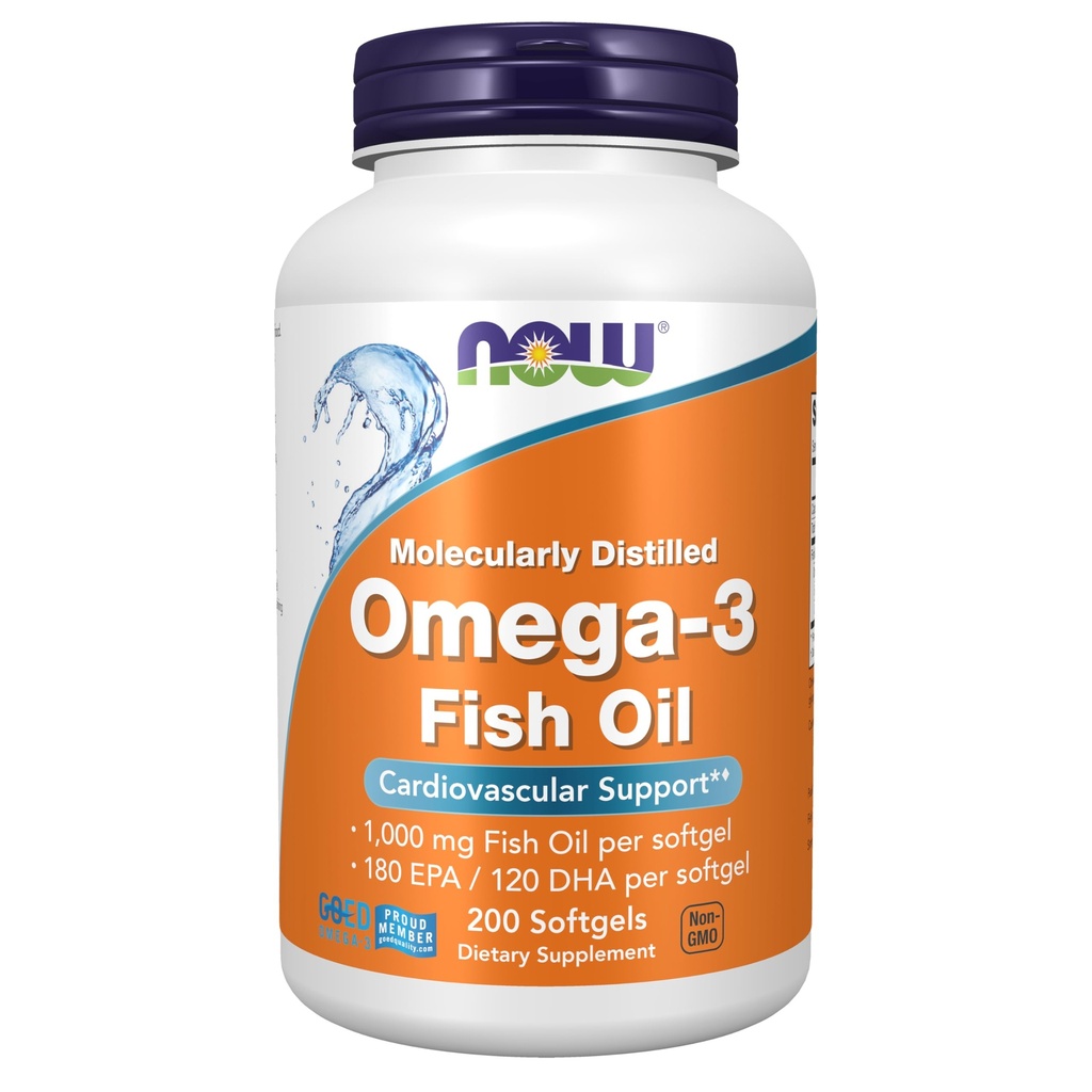 Now Foods Supplements, Omega-3 180 EPA / 120 DHA, Molekylært Destilleret, Cardiovaskulær Support *, 200 Softgels