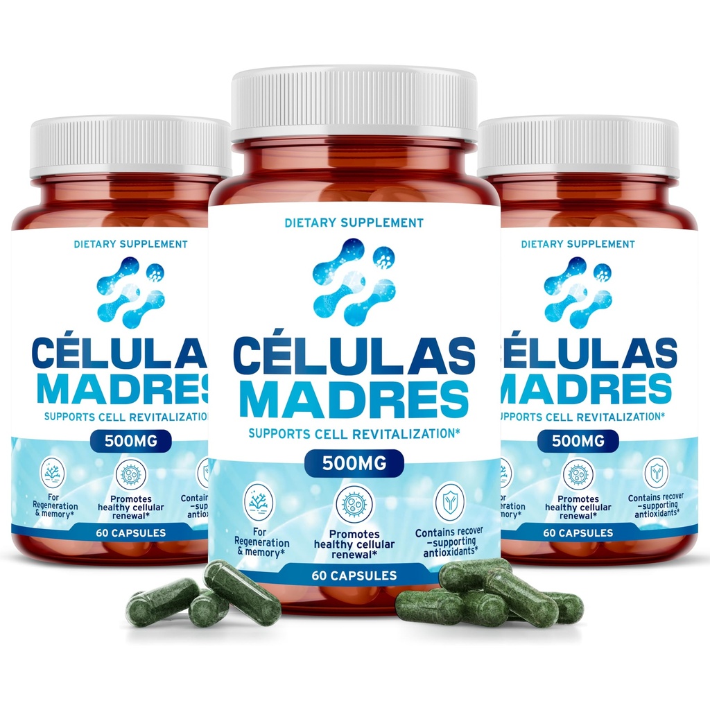 Stem Cell Kosttilskud 500mg (180 Cap) Natural Anti- Aging & Longevity Support med Spirulina & Chlorella, Boost Cellular Fornyelse, Gendanne ungdommelig energi, Reducere fælles ømhed - Celulas Madre