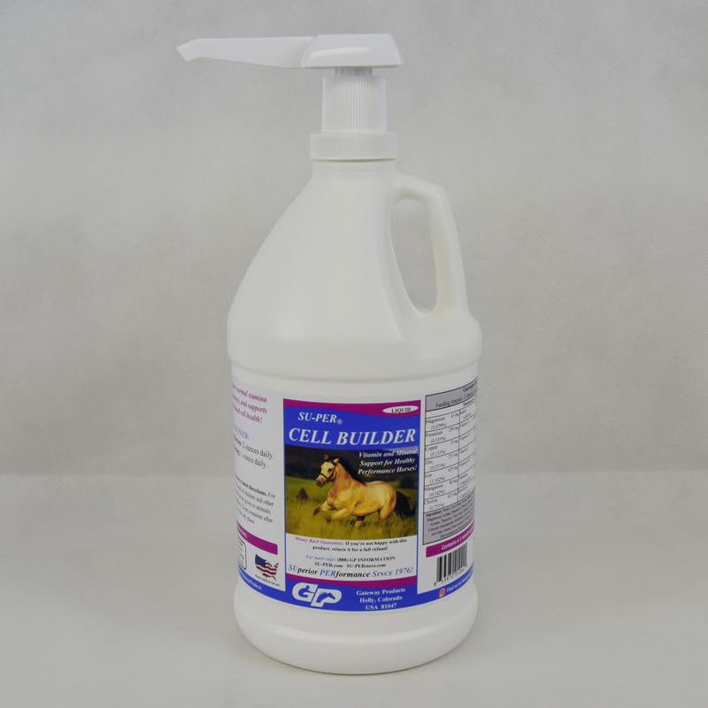 SU- PER Cell Builder Horse Supplement - High Iron Vitamin Mineral Equine Blood Builder Flydende til Performance Heste - 1 / 2 Gallon + Pump
