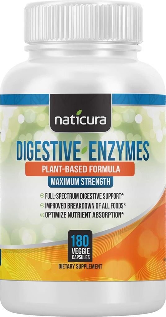 Fordøjelsesenzymer med probiotika og prebiotika - Multi Enzyme Vegan Organic Gut and immunsupport Supplement til mænd og kvinder - 180 kapsler - til bloating, gas, laktose intolerance