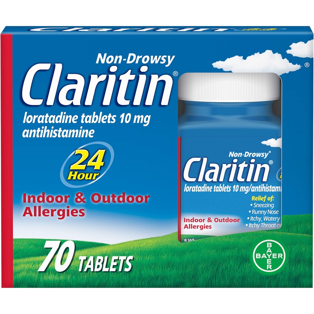 Claritin 24 timers allergimedicin, non- Drowsy receptpligtig styrke Allergi Relief, Loratadin Antihistamin tabletter, 70 Greve