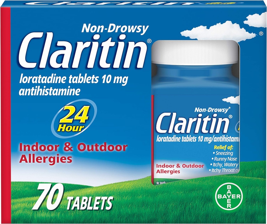 Claritin 24 timers allergimedicin, non- Drowsy receptpligtig styrke Allergi Relief, Loratadin Antihistamin tabletter, 70 Greve