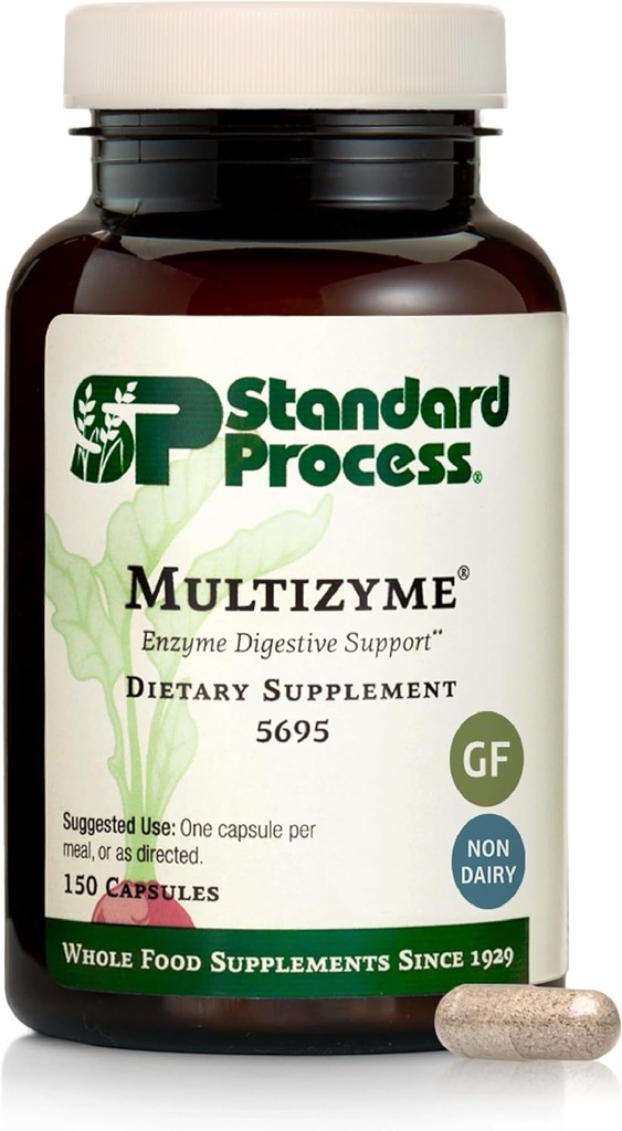 Standard Process Multizyme - Pankreatisk Enzyme supplement til støtte Opdeling af proteiner, Kulhydrater & Fedtstoffer - fordøjelsesstøtte - Glutenfri, Non- Dairy & Non- Soy - 150 kapsler