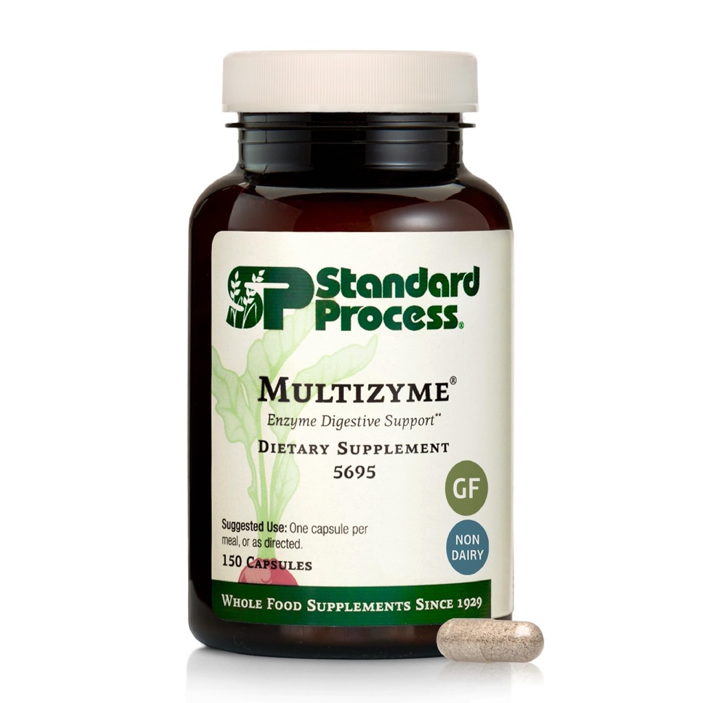 Standard Process Multizyme - Pankreatisk Enzyme supplement til støtte Opdeling af proteiner, Kulhydrater & Fedtstoffer - fordøjelsesstøtte - Glutenfri, Non- Dairy & Non- Soy - 150 kapsler