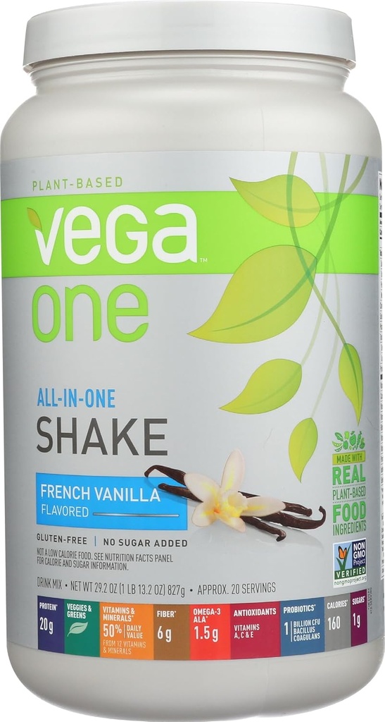 Vega One All in One Nutritional Shake French Vanilla - Plant Based Vegan Protein Powder, Non Dairy, Gluten Free, Non GMO, 29.2 Ounce (pakke med 1)