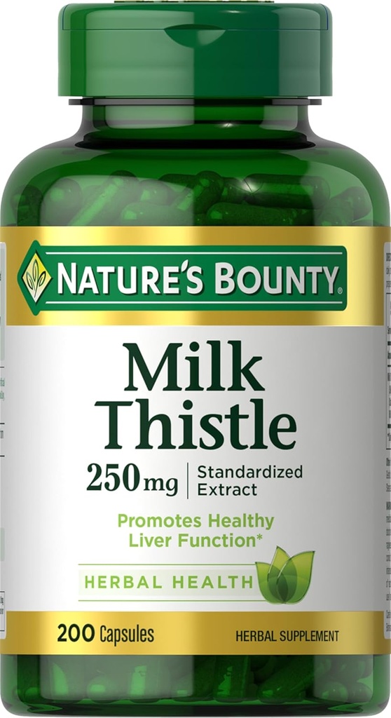 Nature 's Bounty Milk Thistle Capsules, Traditionally Used for Liver Health, Herbal Supplement, 250 mg per Serving, 200 Greve