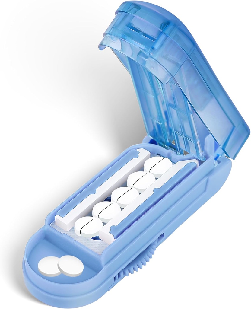 DUBSTAR Pill Cutter Splitter til små og små piller, Multiple Pill Cutters til små eller store piller, justerbar Pill Splitter med Centing Device og Blade Guard til Multi Tablets (Pale Blue)