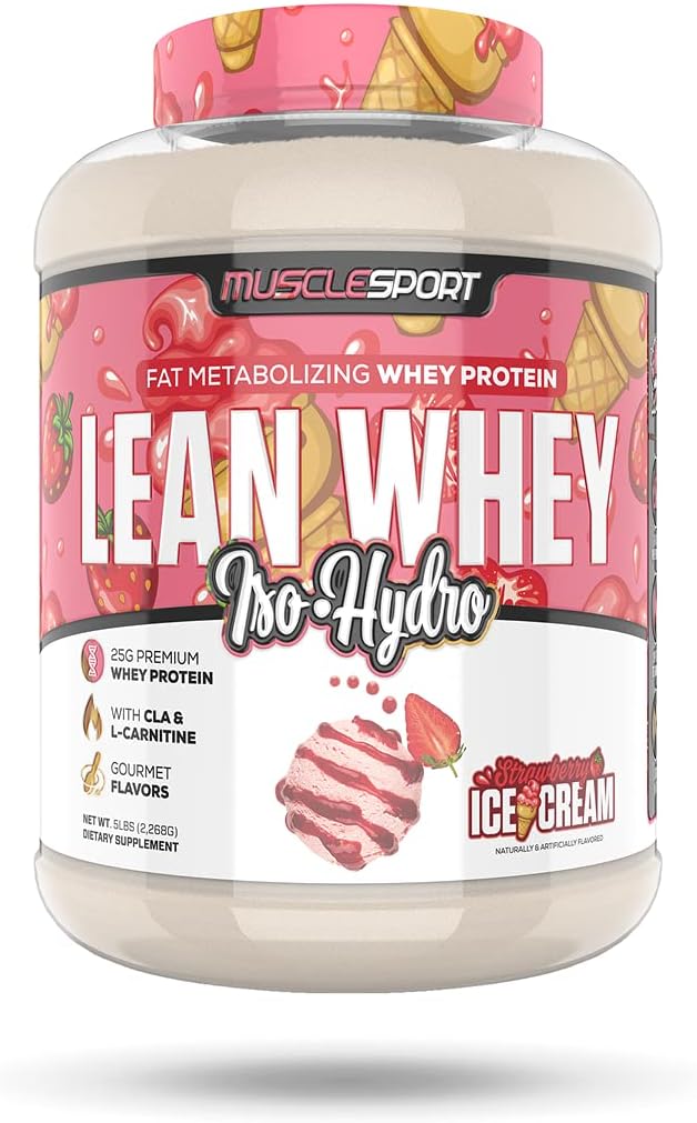 Musclesport Lean Whey Revolution ™ Protein Powder - Whey Protein Isolate - Low Calorie, Low Carb, Low Fat, Incredible Flavors - 25g Protein per Scoop - 5lb Strawberry Creme