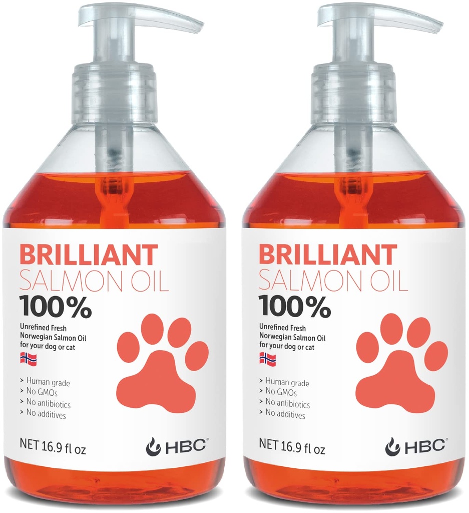 Lakseolie til hunde - Sund hud & Coat, Natural Norwegian Omega 3 Fish Oil Food Supplement, EPA & DHA fedtsyrer, Ideel til smøring, Allergi, Kløe, Tør Hud, Fælles & Knoe Sundhed - (2 x 16.9oz)