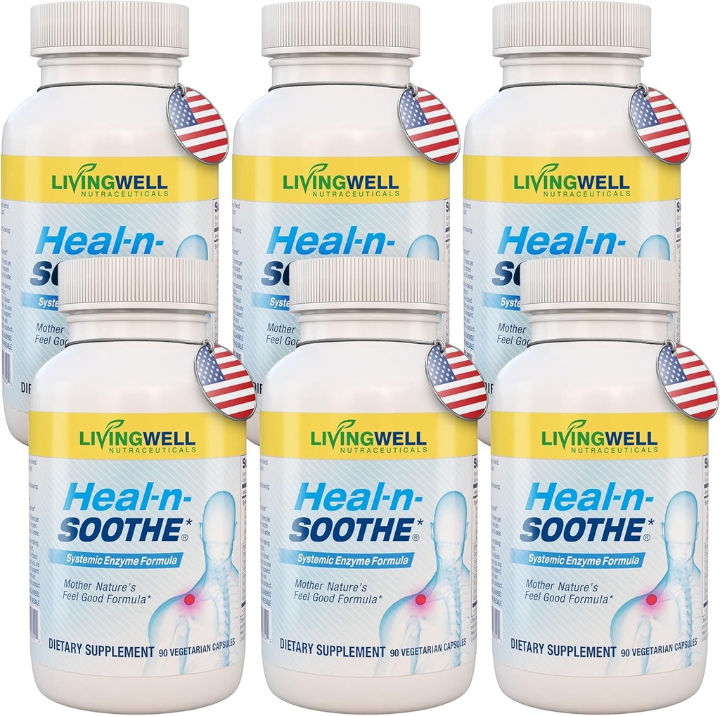 SOOTHE fælles supporttillæg - Proteolytiske enzymer som Bromelain & Papain, med Boswellia, gurkemeje & Gingers - fremmer Protein fordøjelsesfunktion & krop forsvar Wellness- 90 Greve (6 Pack)