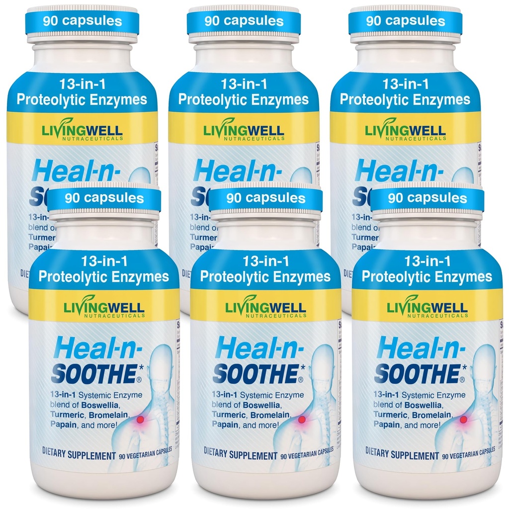 SOOTHE fælles supporttillæg - Proteolytiske enzymer som Bromelain & Papain, med Boswellia, gurkemeje & Gingers - fremmer Protein fordøjelsesfunktion & krop forsvar Wellness- 90 Greve (6 Pack)
