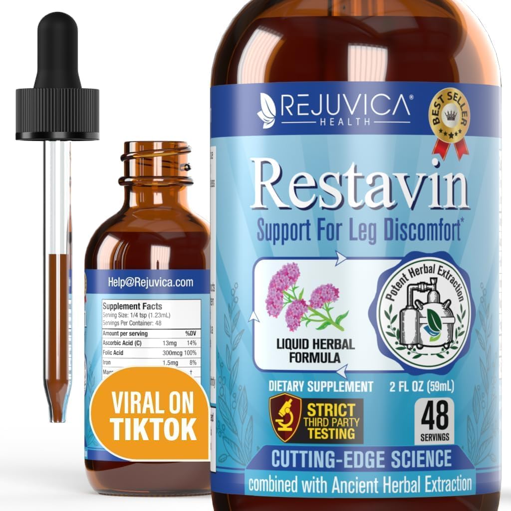 Restavin - Advanced Leg Support Supplement - Liquid Delivery for Better Absorption - Vitamin C, Iron, Valerian, Turmeric, Magnesium & More!