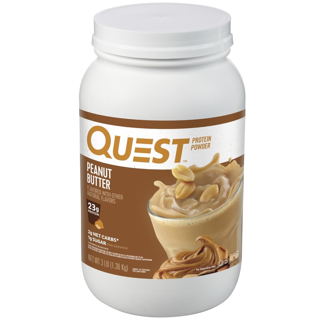Quest Nutrition Peanut Butter Protein Powder, 23g Protein, 1g Sugar, Low Carb, Gluten Free, 3 Pound, 43 Servering