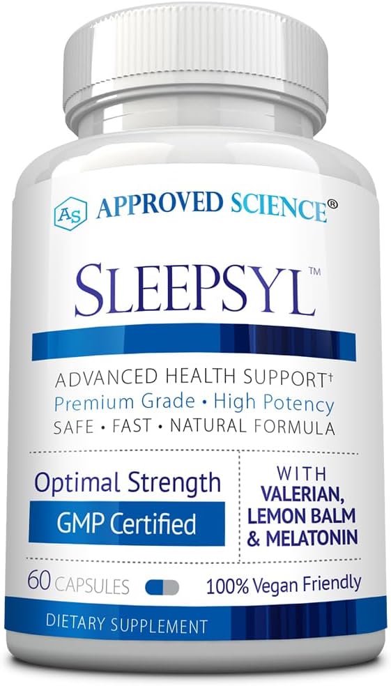 Godkendte Science Sleepsyl - Sleep Supplement - Valerian Root, Lemon Balm, Melatonin, Kamille, L- Ornithin - Vegan, 60 kapsler