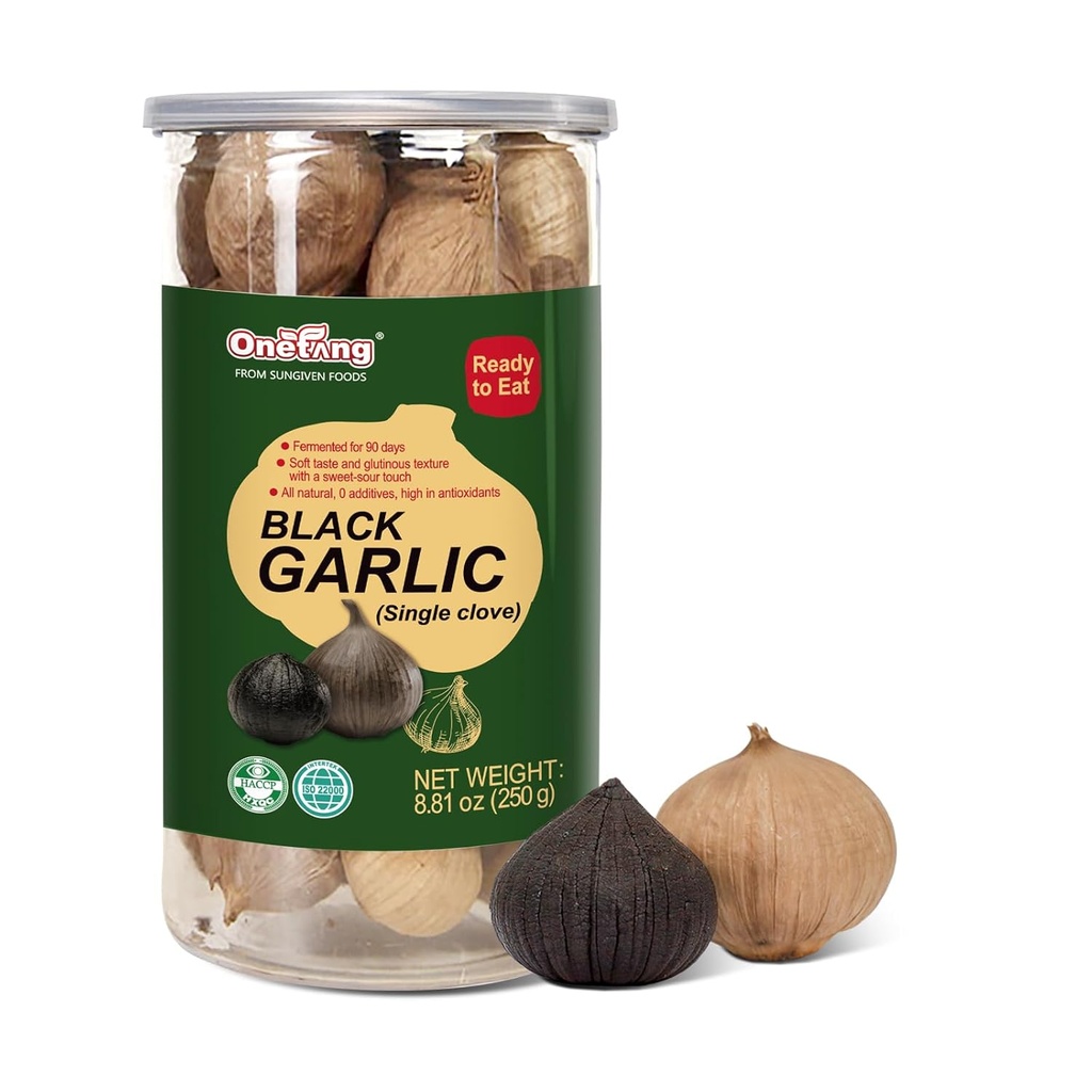 ONETANG sort hvidløg 8.82 Oz (250g.), Hele sort hvidløg gæret for 90 dage, Super fødevarer, non-GMO, non-additiver, høj i antioxidanter, Klar til at spise for Snack sund, sunde opskrifter