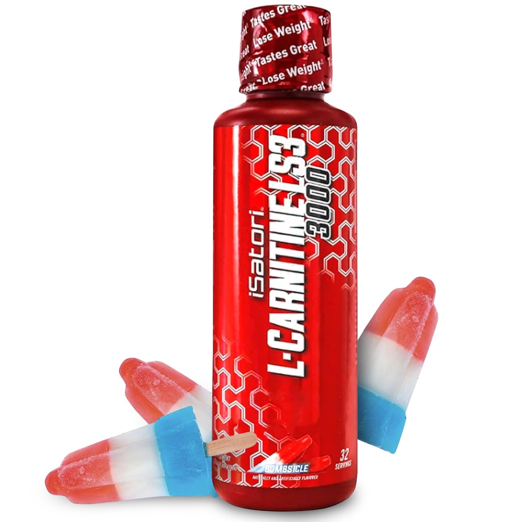 iSatori L- Carnitin LS3 3000, Flydende L- Carnitin med Acetyl L- Carnitin, L- Carnitin L- Tartrat, Stimulant Free Pre Workout, Lave kalorier, Sukker, Gluten, Keto- Friendly, Bombsicle Flavor (32 Servere)