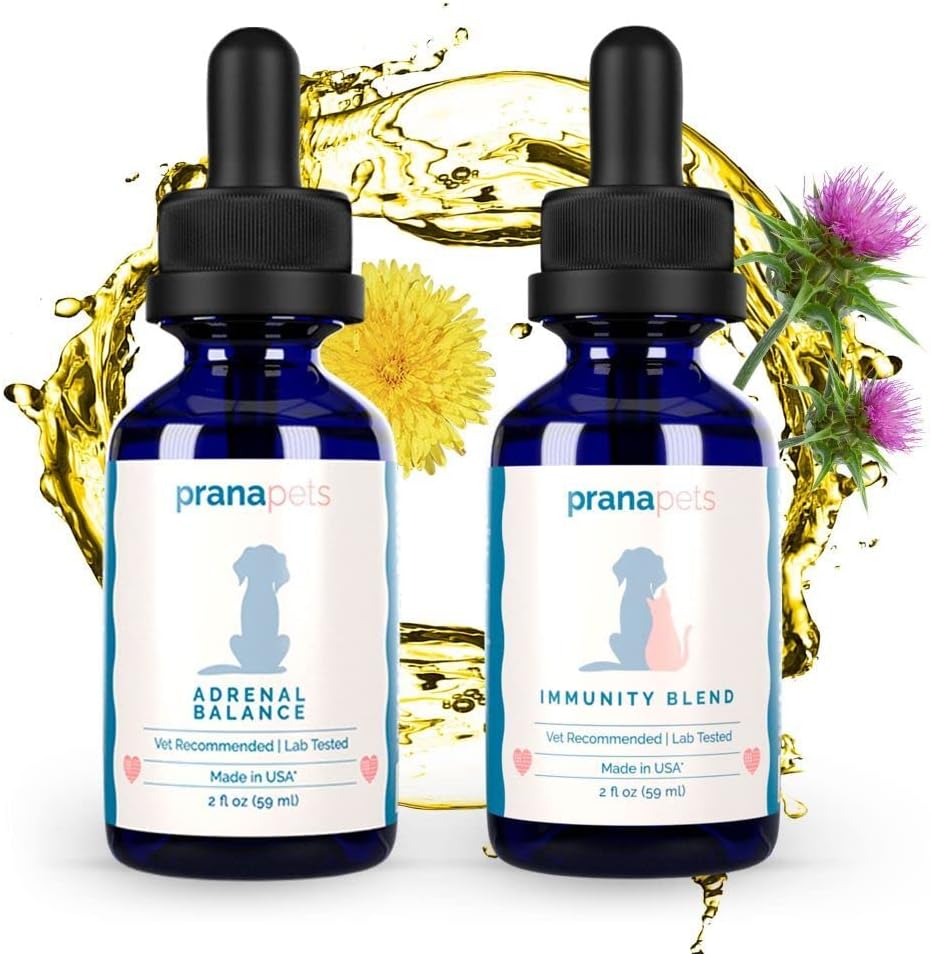 PranaPets Adrenal Immunity Regument Mea124; Adrenal Balance for hunde med Cushings & Immunity Blend Supplement for hunde & katte