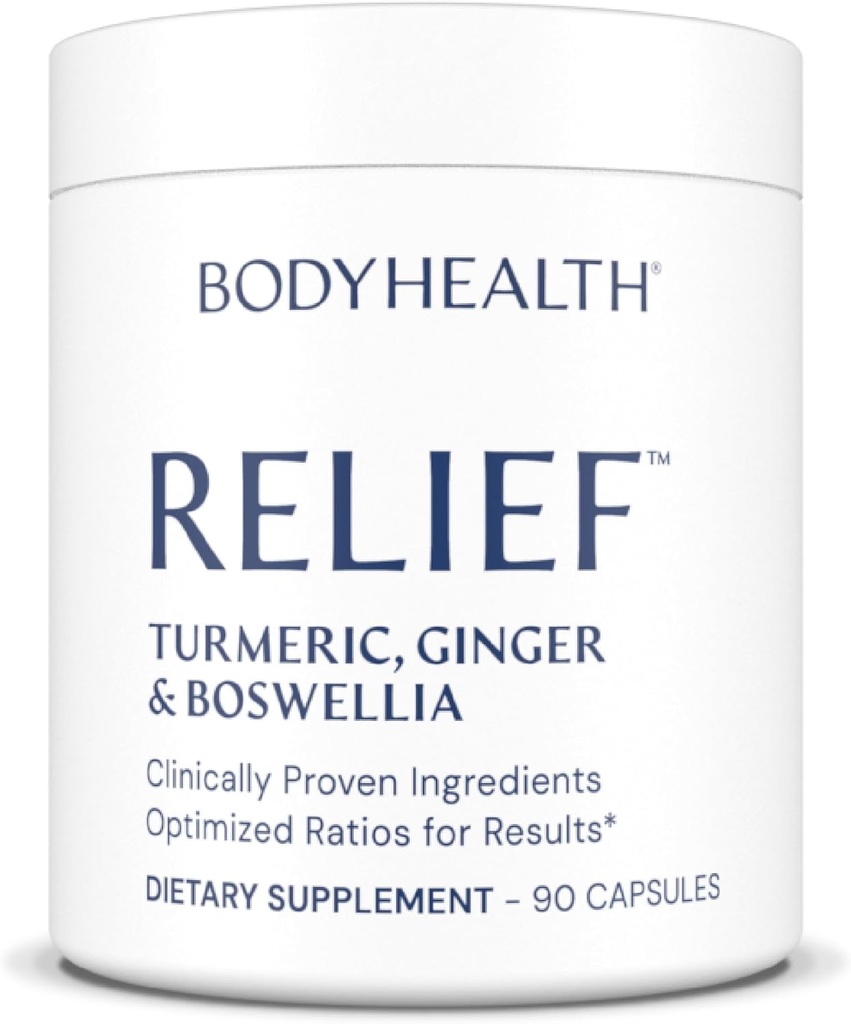 BodyHealth Inflam Relief, Fælles tillæg, Relief for Tilbage, Knæler, Hænder, med gurkemeje, Boswellia, Ingefær, Alle naturlige, ikke-GMO, Gluten Free (90 kapsler)