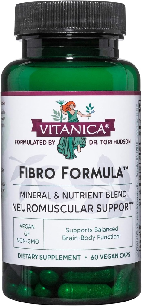 Vitanica Fibro Formel, Fibromyalgi Relief Support, Safran Extract 60mg, 5 HTP 100mg, Pea 300mg, Dr. Formuleret Neuro Muscular Support Supplement, Vegan, Non- GMO, 60 Kapsler