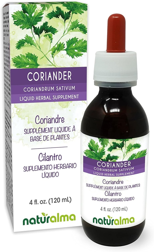 Naturalma Coriander eller Cilantro (Coriandrum sativum) Frugtalkohol- Free Tincture - 4 fl oz Liquid Extract in Drops - Herbal Supplement - Vegan