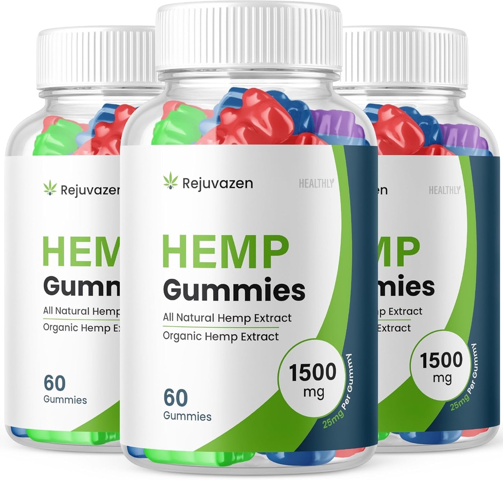 (3 Pack) Rejuvazen Gummies - Officiel Formel - Rejuvazen Hamp Gummies Blodtrykssukker Formel 300mg, Rejuvazen Gummies høj potens Blend Big Size Gummies 25mg Per Gummy 1500mg (180 Gummies)