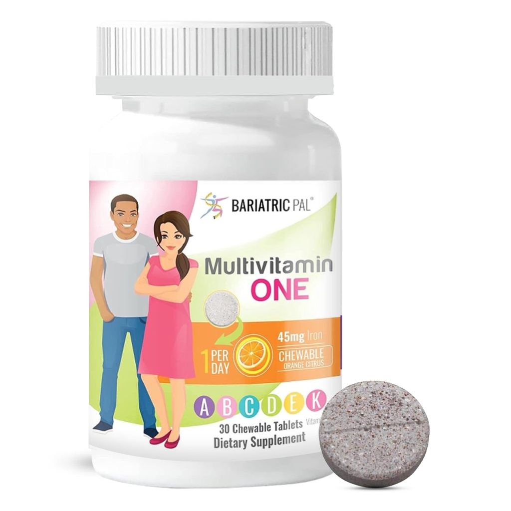 BariatricPal Multivitamin ONE 1 per dag! Bariatric Multivitamin Chewable med 45 mg jern 124; Orange Citrus 124; Vitamin til Bariatric Kirurgi Patienter