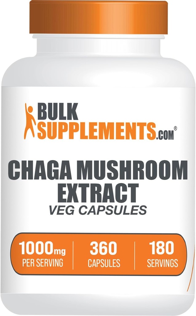 Bulkadditions.com Chaga Mushroom Extract Kapsler - Chaga Extract, Chaga Mushrooms - Vegan & Gluten Free, 2 Kapsler pr Servering (1000mg), 360 Greve (Pack of 1)