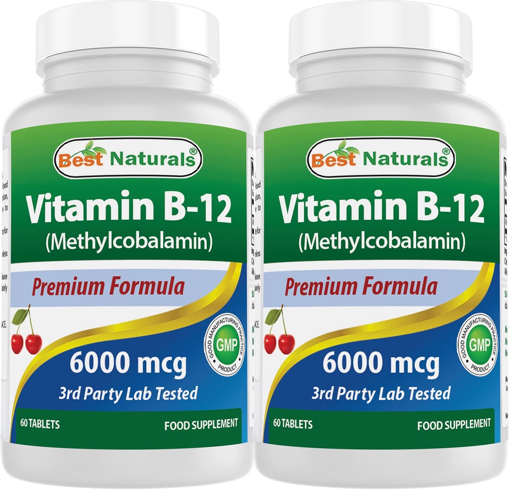 Bedste Naturals vitamin B- 12 som methylcobalamin (methyl B12), 6000 mcg 60 Sublinguale tabletter (60 greve (pakke med 2))