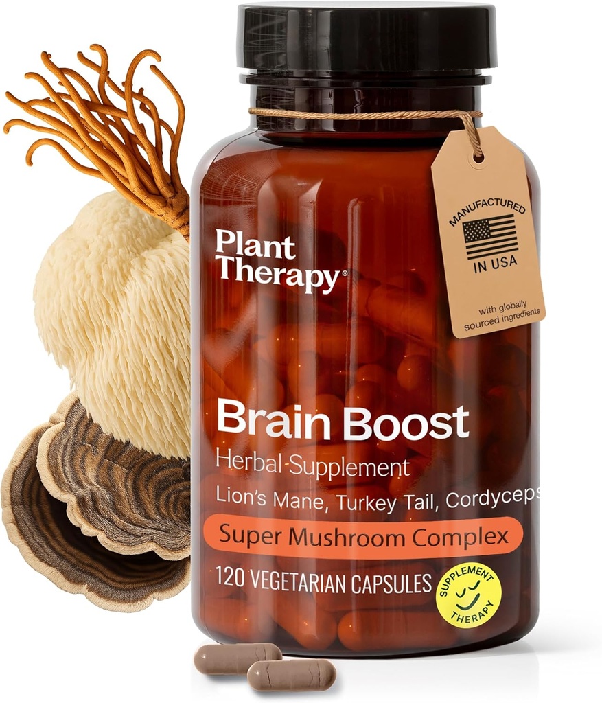 Plant terapi Lions Mane Kapsler fremstillet i USA 4 Måned Tilgang med Tyrkiet Hale og Cordyceps Understøtter Memory Focus Kosttilskud til kvinder & mænd Brain Boost 120 Vegetariske Kapsler