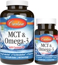 Carlson - MCT & Omega-3, kokosolie, kaprifolium & kapricinsyre, EPA & DHA, energiproduktion, Fat Metabolisme & Brain Health, 120 + 30 Softgels