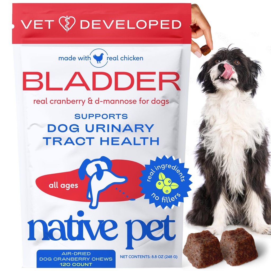 Indfødt kæledyr hund UTI Behandling - Cranberry supplement til hunde Bstige Control & Nyrestøtte - Forebyggende urinvejsinfektion og urininkontinens - Lavet med Real Cranberry Extract - 120 Tyre
