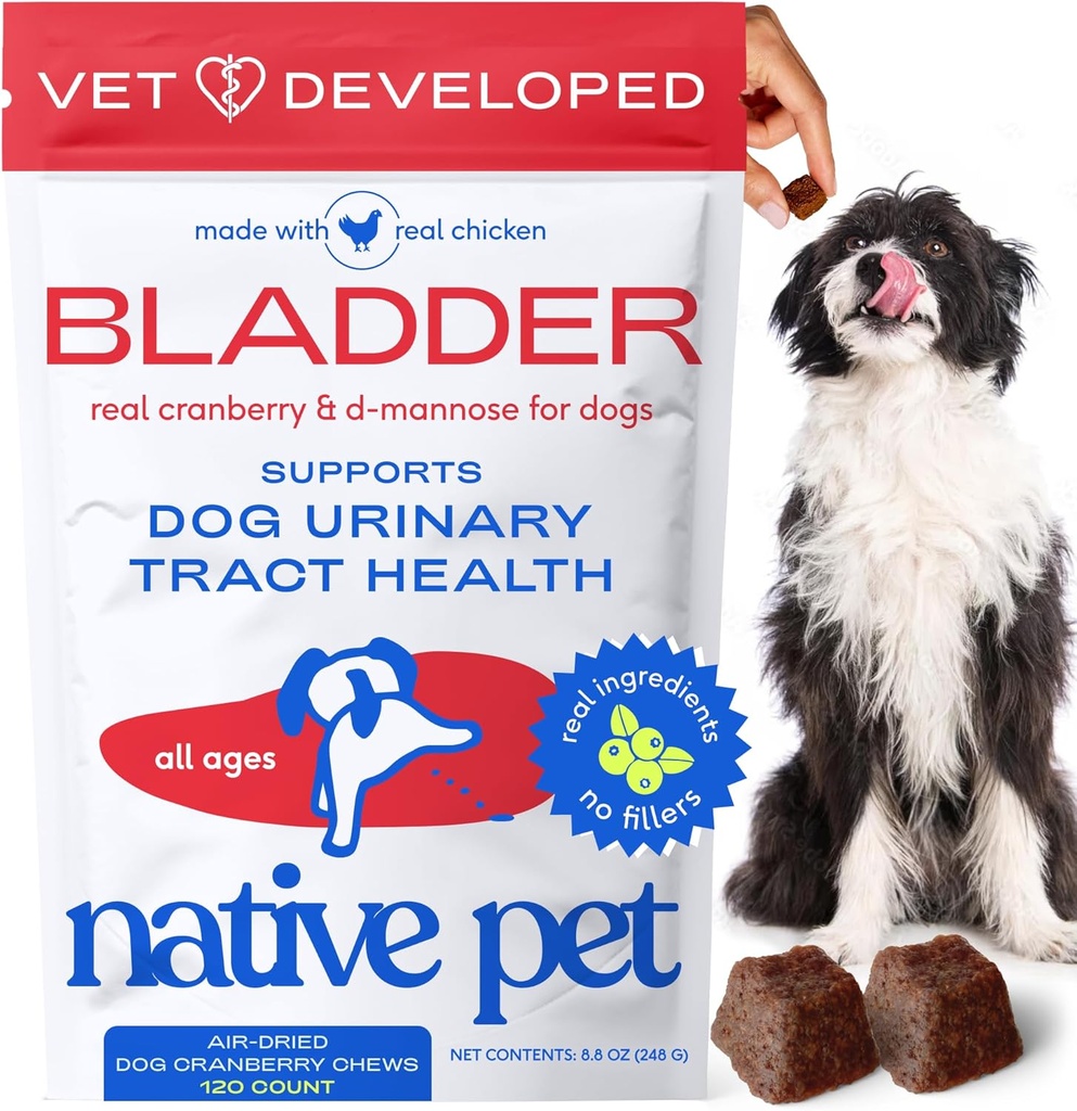 Indfødt kæledyr hund UTI Behandling - Cranberry supplement til hunde Bstige Control & Nyrestøtte - Forebyggende urinvejsinfektion og urininkontinens - Lavet med Real Cranberry Extract - 120 Tyre