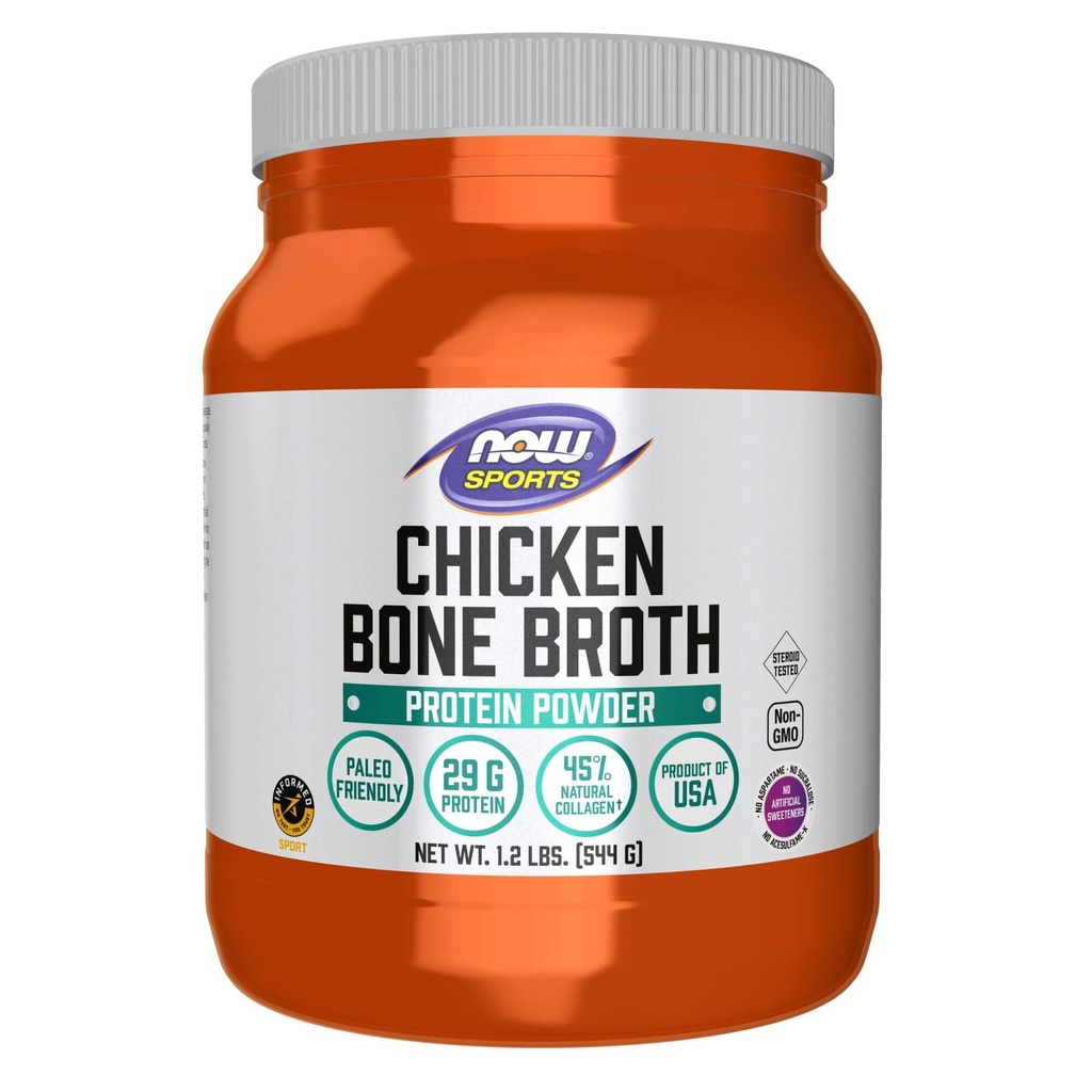 Now Foods Sport Nutrition, Chicken Bone Broth Powder lavet med Premium- Quality Chicken Bone Extract, 1.2 -Pund