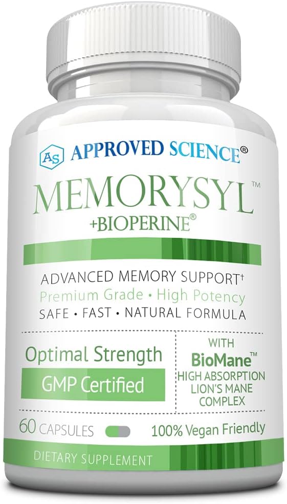 Godkendte Science MemorySyl - Memory Boosting Supplement - Forbedre fokus og koncentration - Beskyt mod kognitiv nedbrydning - med løvens Mane og BioPerine - 60 kapsler - Vegan
