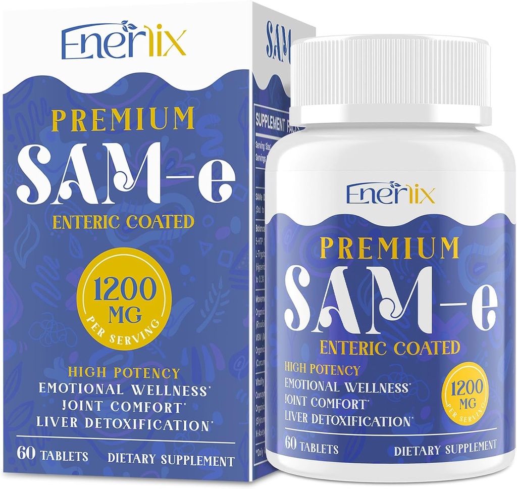 1200 MG SAM e Supplement for hjerne, mood, fælles, og lever, høj Absorption SAM- e (S- Adenosyl- L- methionin) med CoQ10, 5- HTP, enterisk coated 60 tabletter, Vegan