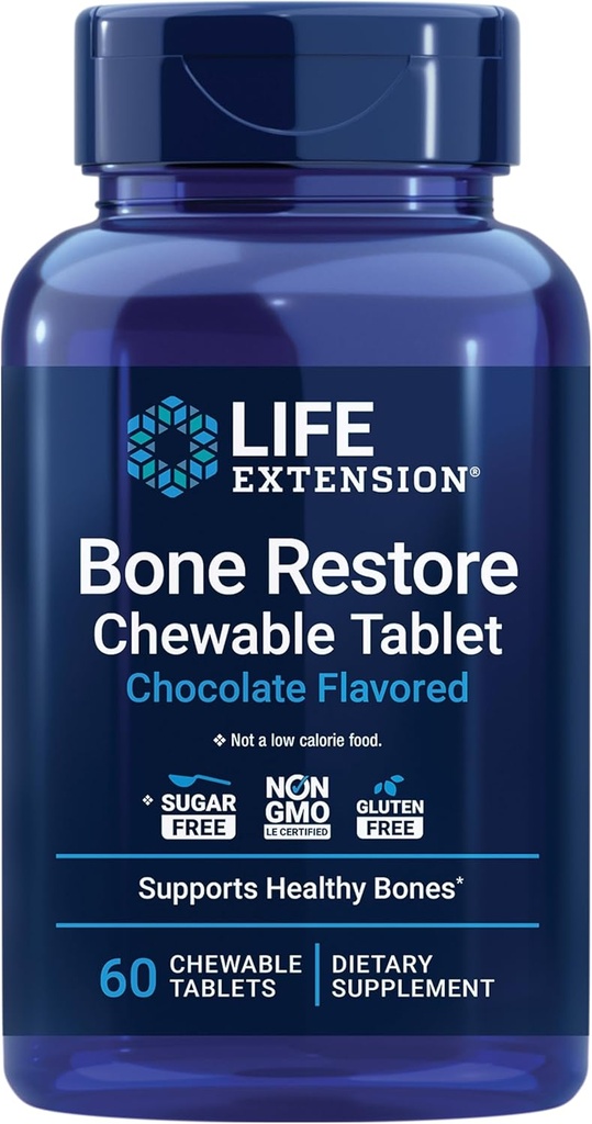 Life Extension Bone Restore Calcium Supplement Chewable Tablets, Bone Health Supplement, Calcium, Vitamin D, Minerals, Gluten Free, Non-GMO, 60 Tablets