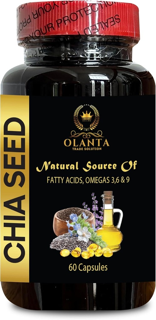 CHIA Seed Extract Oil - Organic Cold Pressed Chia Seed Kapsler, Chia Seed Oil Extract Kapsler, Chia Seed Oil Supplement, Metabolisme Boost - 1 flaske 60 Kapsler