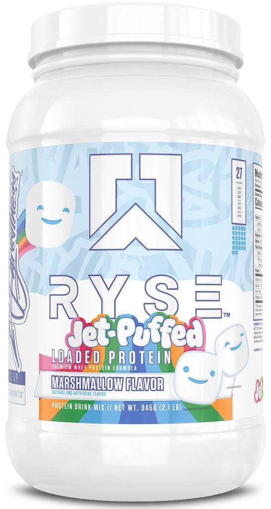 RYSE Indlæst protein pulver - Jet- Puffed Marshmallow - 25g Whey Protein Isolere & Koncentrat med Prebiotic Fiber & MCT - Lavcarb, Lavsukker, Digitalt-Friendly - 27 Servere / 2 LB Tub