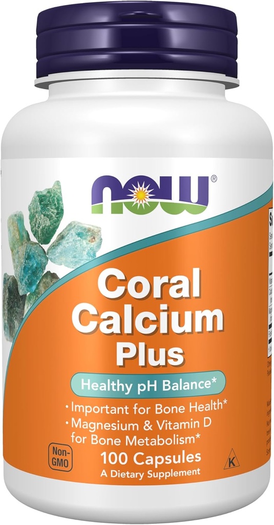 Now Foods Supplements, Coral Calcium Plus, Knoglesundhed *, sund pH balance *, 100 Veg kapsler