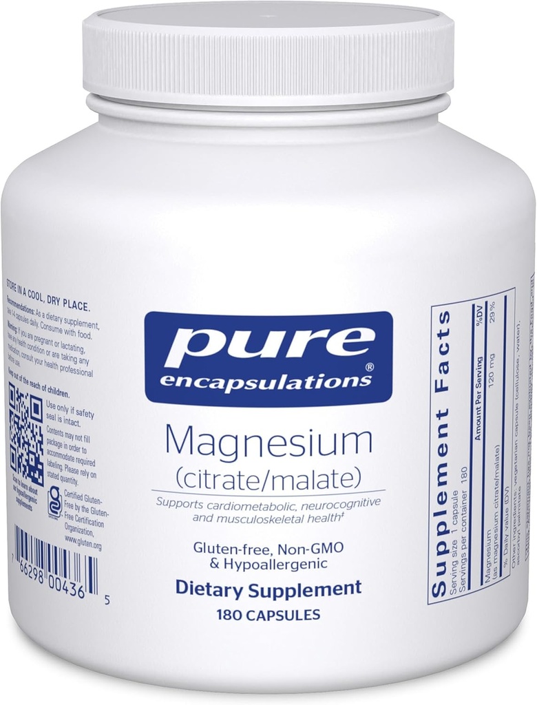 Rene indkapslinger Magnesium (citrat / malat) - Magnesium supplement til støtte ernæringsmæssig udnyttelse, energi, Bones & Heart Health * - med Magnesium Citrat & Malat - 180 kapsler