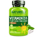 NATURELO D-vitamin - 5000 IE - Plant baseret fra Lichen - Natural D3 Supplement for immunsystem, Knoglestøtte, fælles sundhed - høj potens - Vegan - Non- GMO - Gluten Free - 180 kapsler