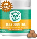 Doggie Dailies Cognitive Puppy Chews, Vitaminer med DHA, Selenium, Organic Ashwagandha & Antioxidanter til at støtte hjerne sundhed, nervesystem funktion & fremme Calmness (Peanut Butter) 120 Soft Chews