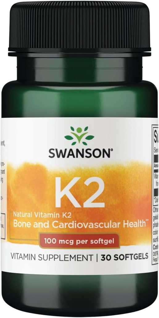 Swanson Vitamin K2 (Menaquinone- 7) - Vitamin supplement støtte cardiovaskulær og knoglerelateret - fremstillet af japansk Nato til at hjælpe Regulere Calcium - (30 Softgels, 100mcg Hver)